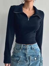 Solid Half Zip Crop Tee